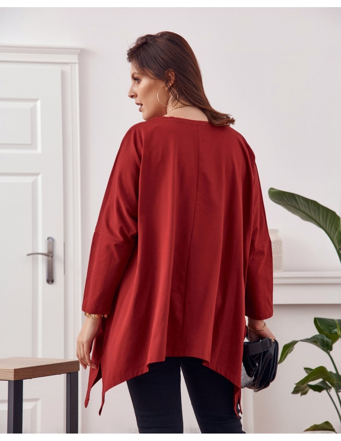 Burgundy tunic with longer sides FK562 - Online store - Boutique